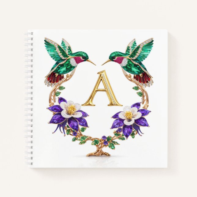 Cuaderno Luxury Monogram A Hummingbird Jeweled Wedding  (Anverso)