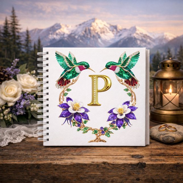 Cuaderno Luxury Monogram P Gold Hummingbird Wedding Shower  (Subido por el creador)