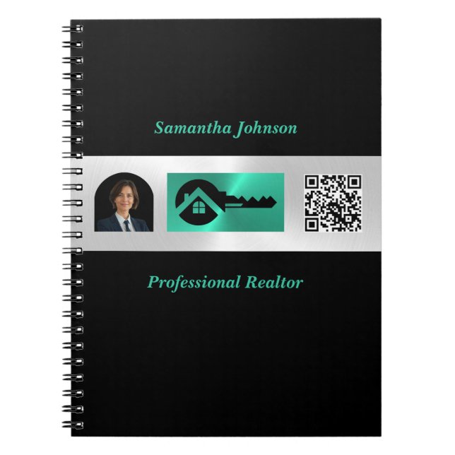 Cuaderno Luxury Photo Turquoise & Bl Key QR Real Estate  (Frente)