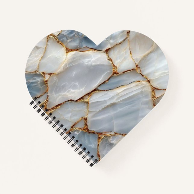 Cuaderno Luxury White Blue Marble & Gold Veins Agate Stone  (Anverso)