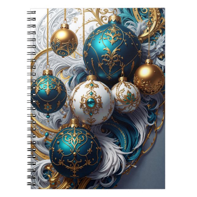 Cuaderno Luxus Weihnachtskugeln Blau Gold Ornament (Frente)