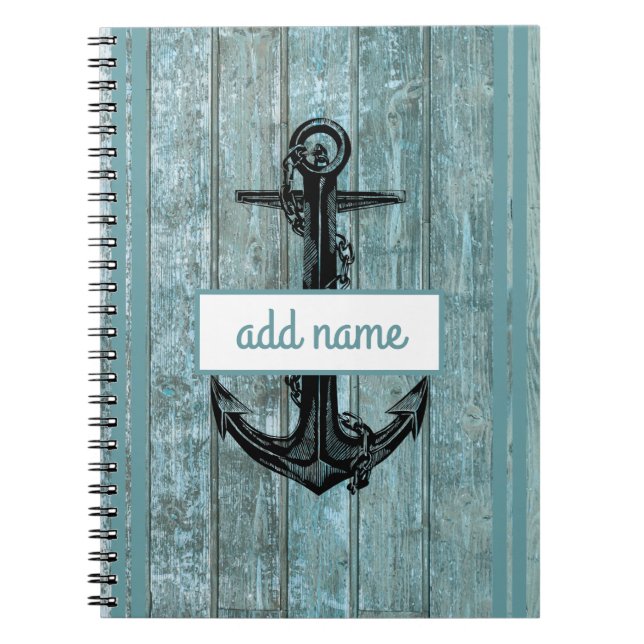 Cuaderno Luz de Ancla Costera Rústica Azul Claro Nombre Náu (Frente)