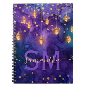 Cuaderno Luz de Linterna Morado y Azul con Monograma