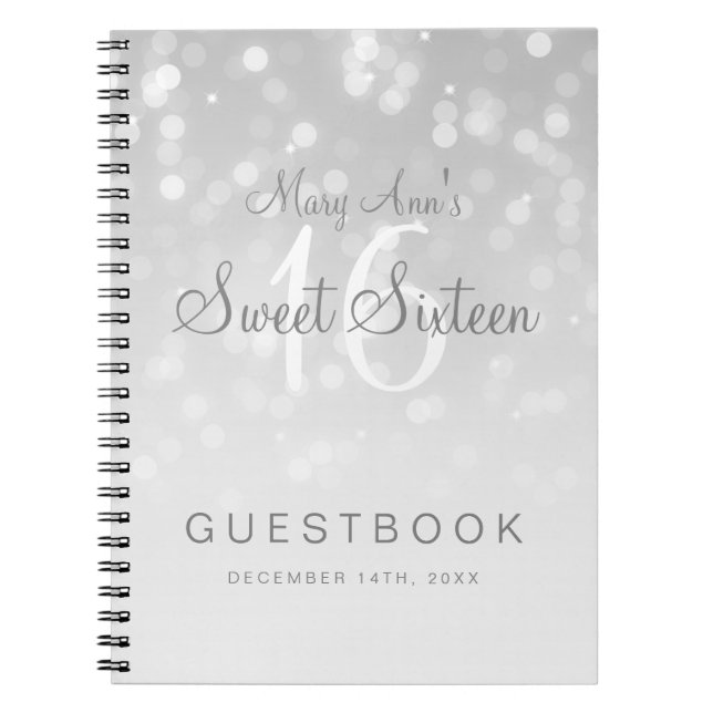 Cuaderno Luz de plata de la chispa de Bokeh del Guestbook (Frente)