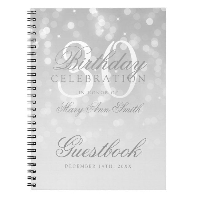 Cuaderno Luz de plata de la chispa de Bokeh del trigésimo (Frente)