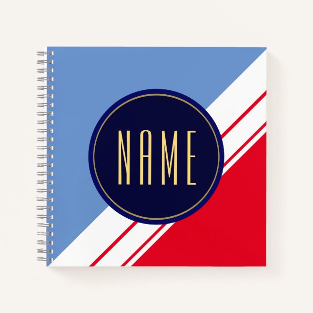 Cuaderno Luz roja brillante azul franjas de Carreras blanca (Anverso)