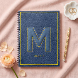Cuaderno M de Monograma con Puntada Amarilla Y2K en Mezclil