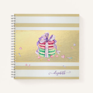 Cuaderno Macarons Elegantes de Rayas Doradas Femeninos