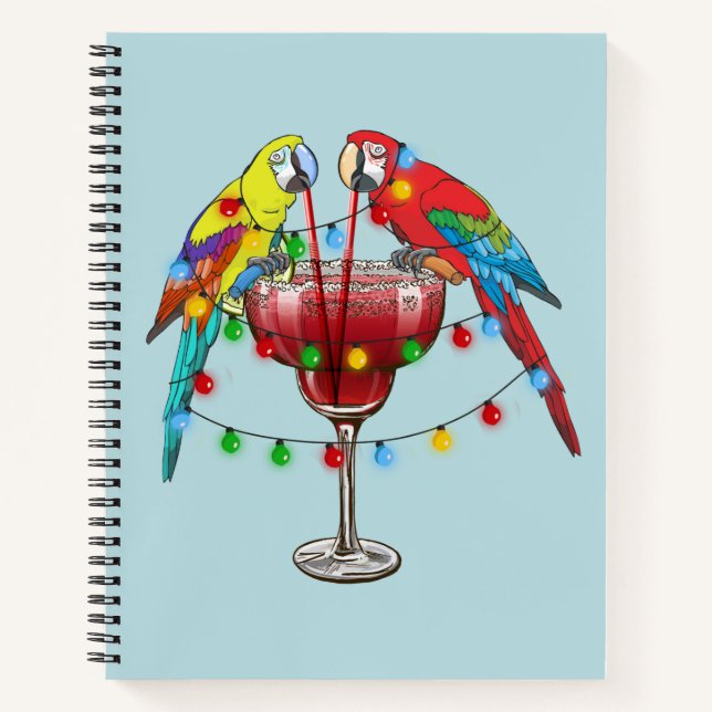 Cuaderno Macaws tropicales bebiendo vino (Anverso)