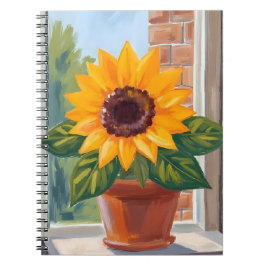 Cuaderno Maceta de girasol amarillo acuarela floral