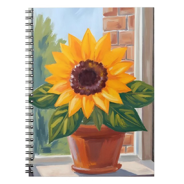 Cuaderno Maceta de girasol amarillo acuarela floral (Frente)