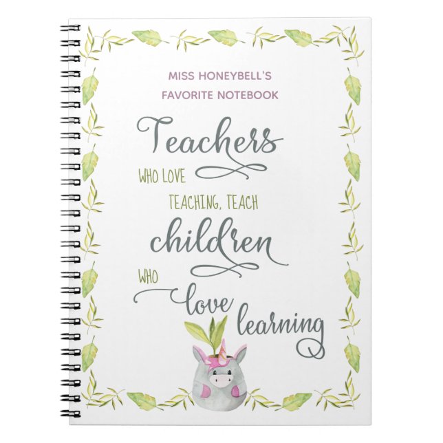 Cuaderno Maceta Personalizada de Planta Unicornio Adorable  (Frente)