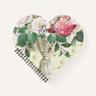 Cuaderno Maceta retro con monograma de flores, dulce y lind