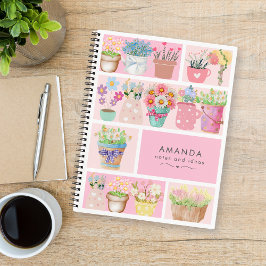 Cuaderno Maceteros de flores rosados elegantes modernos