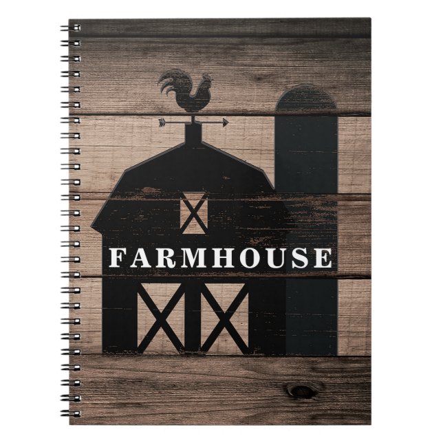 Cuaderno Madera desgastada rústica negra granero casa de ca (Frente)