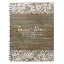 Cuaderno Madera Falsa Rústica y Encaje Blanco