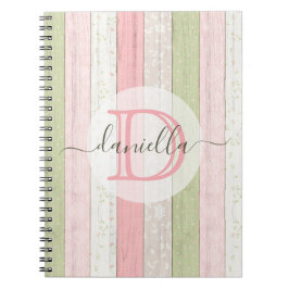Cuaderno Madera floral Rústica Verde y Rosa Personalizada