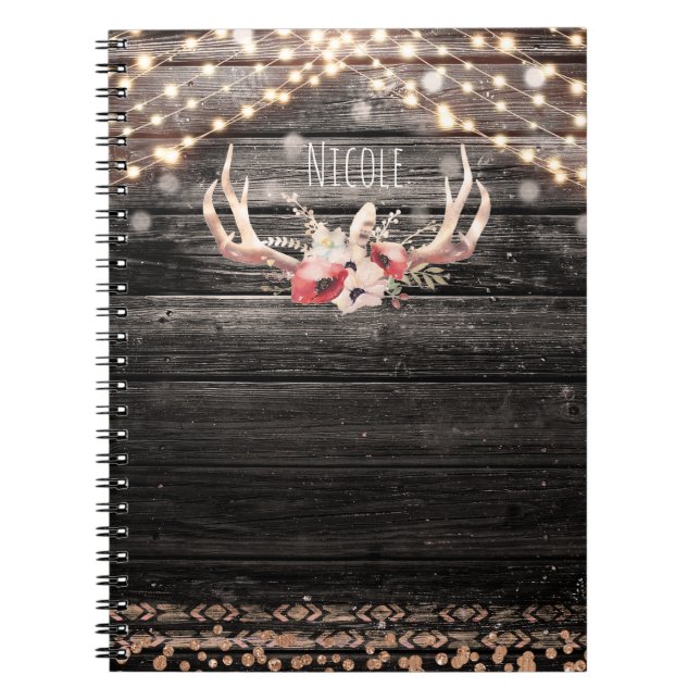 Cuaderno Madera Rústica & Luces Florales Cuerno de Ciervo B (Frente)