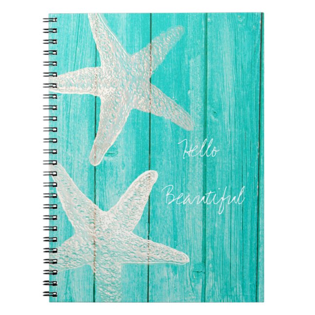 Cuaderno Madera turquesa y estrella de mar Playa Elegante C (Frente)
