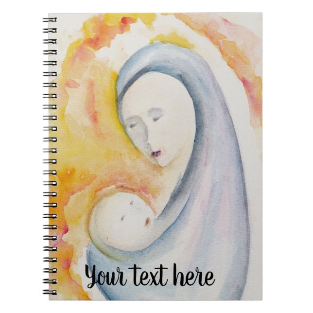 Cuaderno Madonna y niño color de agua del personalizable (Frente)