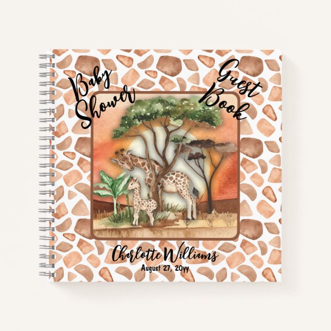 Cuaderno Madre | Baby Giraffe Safari Baby Shower Guest Book (Anverso)
