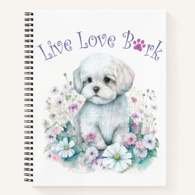 Cuaderno Madre de perro maltés floral (Anverso)