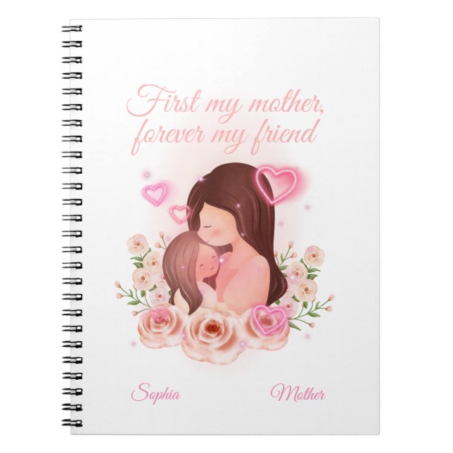 Cuaderno Madre e hija, nombres personalizados (Frente)