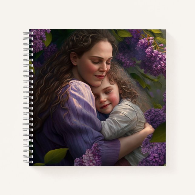 Cuaderno Madre e hijo abrazando bajo un laberinto (Anverso)