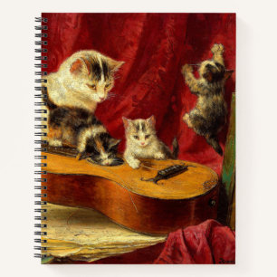 Cuaderno Madre gata y gatitos jugando con guitarra