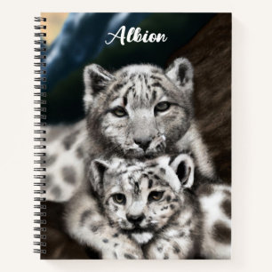 Cuaderno Madre leopardo de la nieve y cachorro en las monta