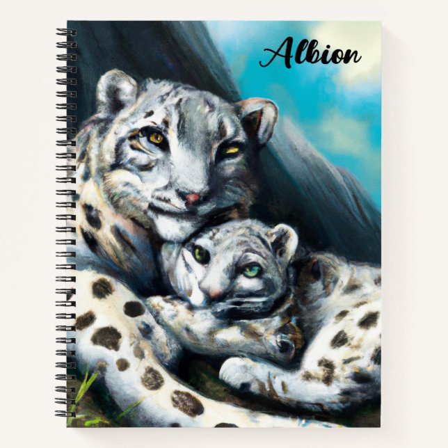 Cuaderno Madre leopardo de la nieve y cachorro en las monta (Anverso)