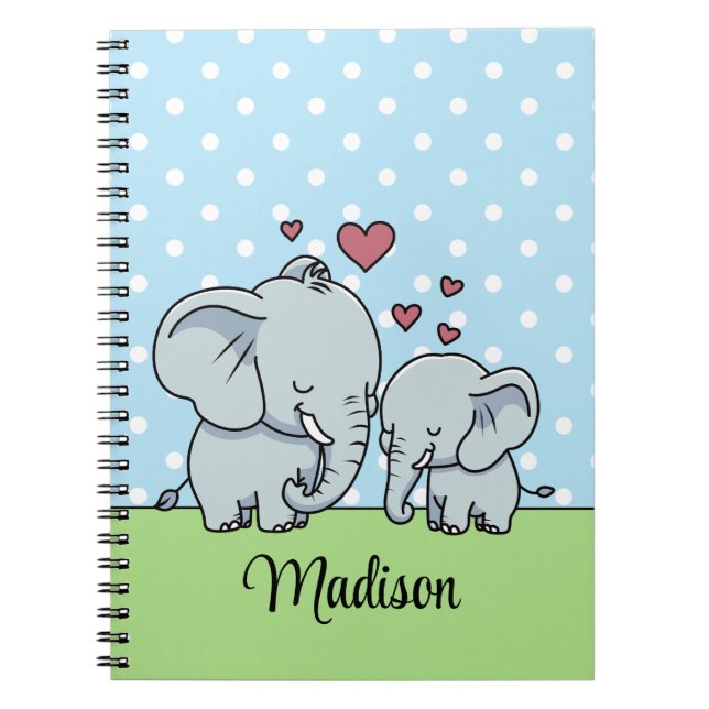 Cuaderno Madre y bebé elefante, verde personalizado (Frente)