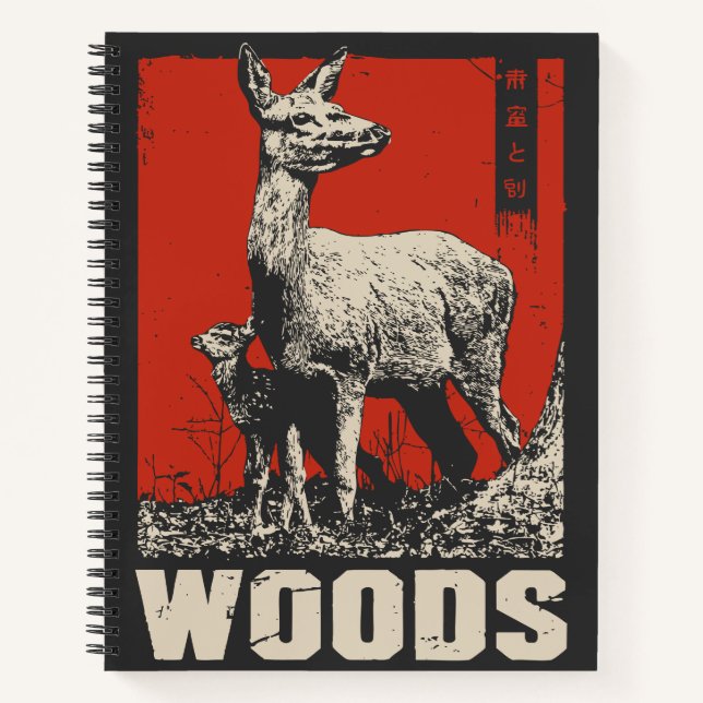 Cuaderno Madres y bebés deers en los bosques | Ukiyo-e (Anverso)