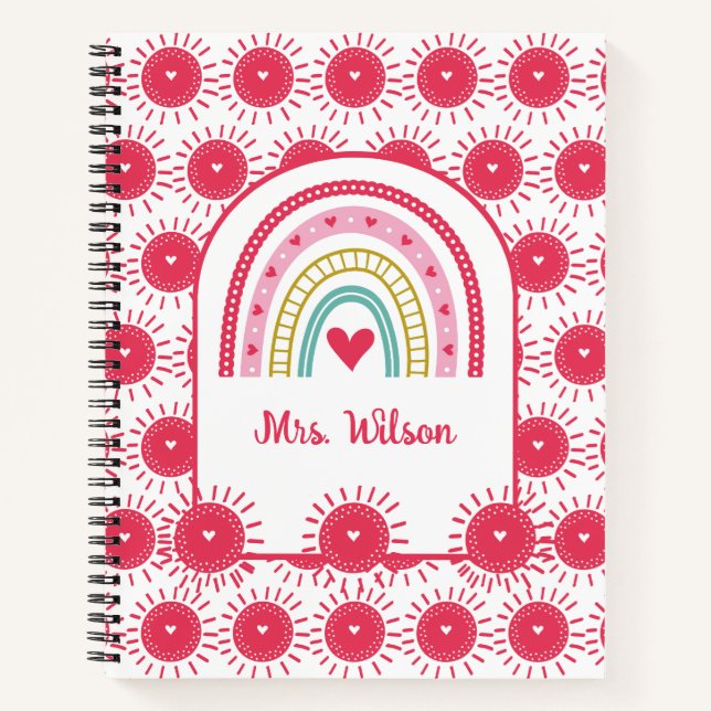 Cuaderno Maestra de escuela arcoíris rosa personalizada (Anverso)