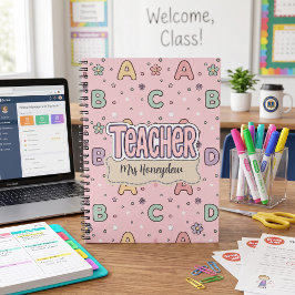 Cuaderno Maestra Letras Rosadas Patrón Escolar