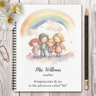 Cuaderno Maestra niños arcoíris acuarela