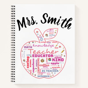 Cuaderno Maestra personalizada Apple Word Art