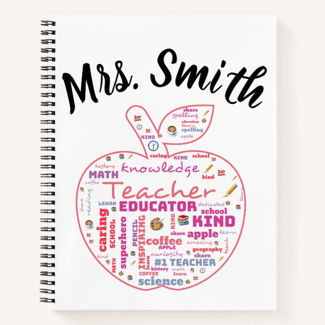 Cuaderno Maestra personalizada Apple Word Art  (Anverso)