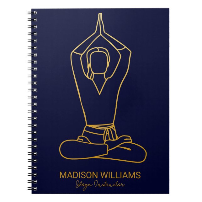 Cuaderno Maestría de Yoga personalizada Navy oro moderno mí (Frente)