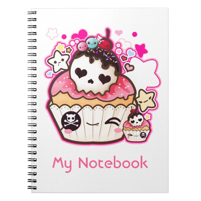 Cuaderno Magdalena del cráneo de Kawaii con las estrellas y (Frente)