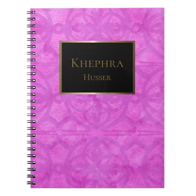 Cuaderno Magenta acuarela Black And Gold Name (Frente)
