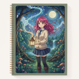 Cuaderno Magenta Hair Anime Girl & Enchanted Forest Lantern