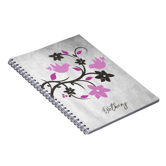 Cuaderno Magenta Lovebirds Portátil personalizado (Lado Derecho)