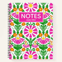 Cuaderno Magenta Naranja Verde Floral Brillante Personaliza