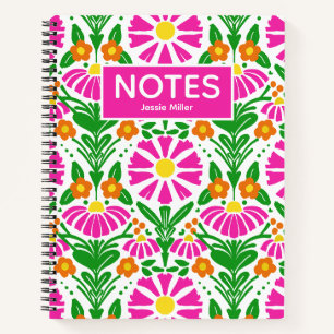 Cuaderno Magenta Naranja Verde Floral Brillante Personaliza