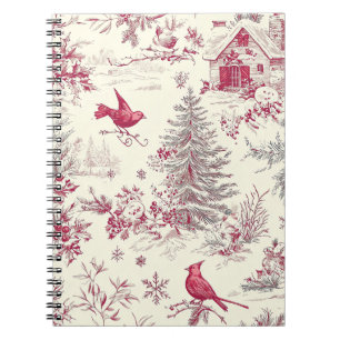 Cuaderno Magenta Rojo Verde Navidad Toile Crema Invierno