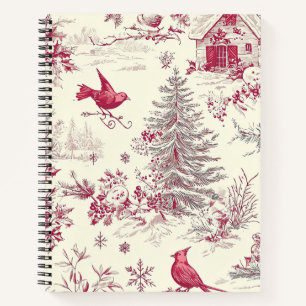 Cuaderno Magenta Rojo Verde Navidad Toile Crema Invierno