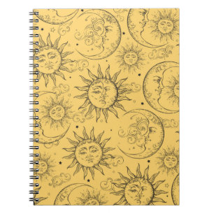 Cuaderno Magia Amarilla Vintage Sol Celestial Luna Estrella