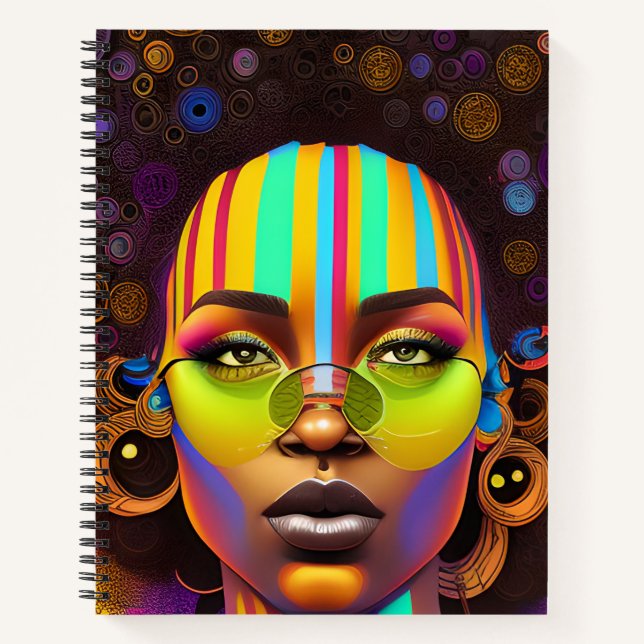 Cuaderno Magia chica negra, melanina mujer, arcoiris pastel (Anverso)