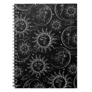 Cuaderno Magia Negra Vintage Sol Celestial Luna Estrellas